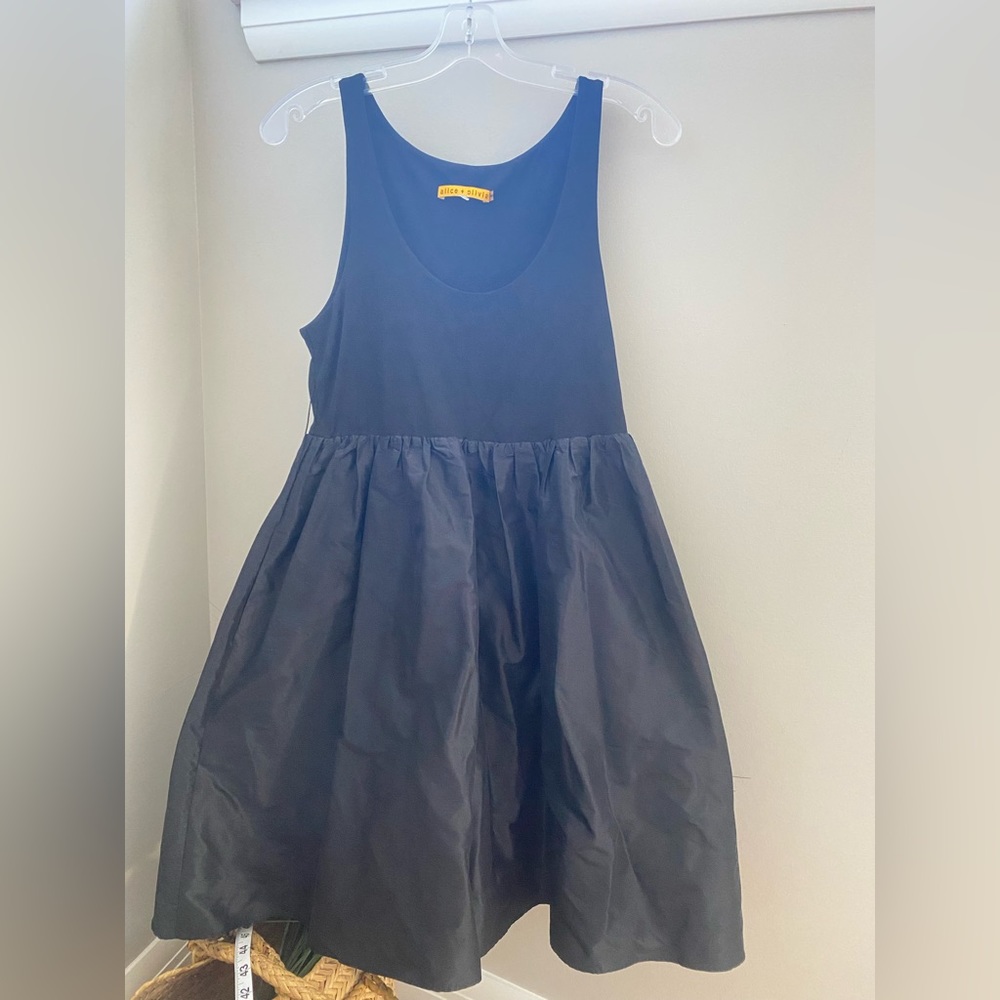 Alice + Olivia Black Taffeta Fit & Flare Cocktail Dress Size M